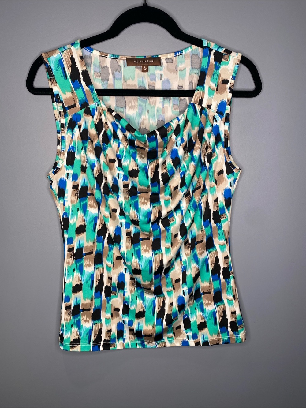 Sleeveless Cowl Neck Top in Teal Multi